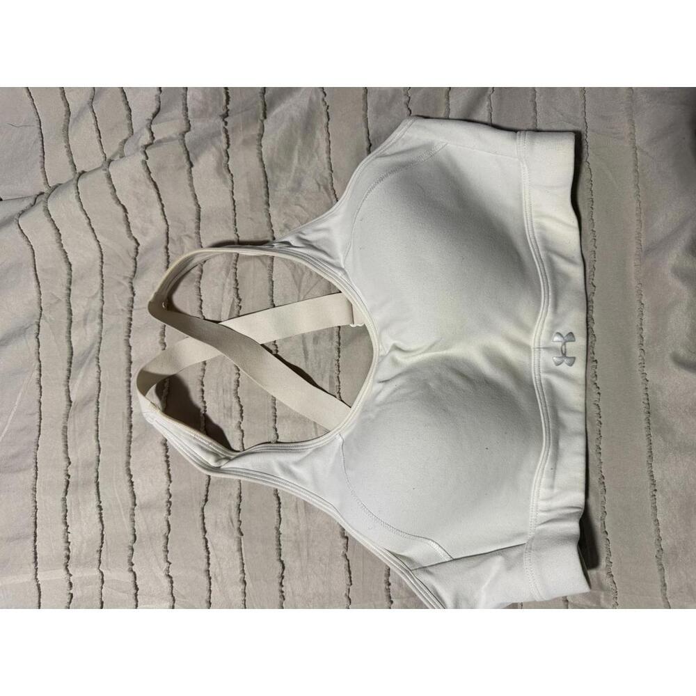 Under Armour White Sports Bra with Crisscross Straps- Size Medium